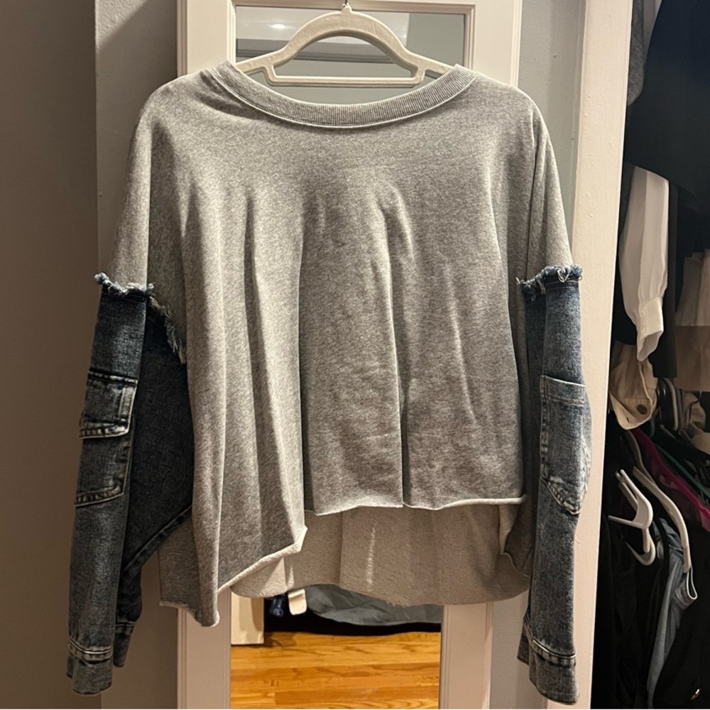 Gray and Denim Women's Top